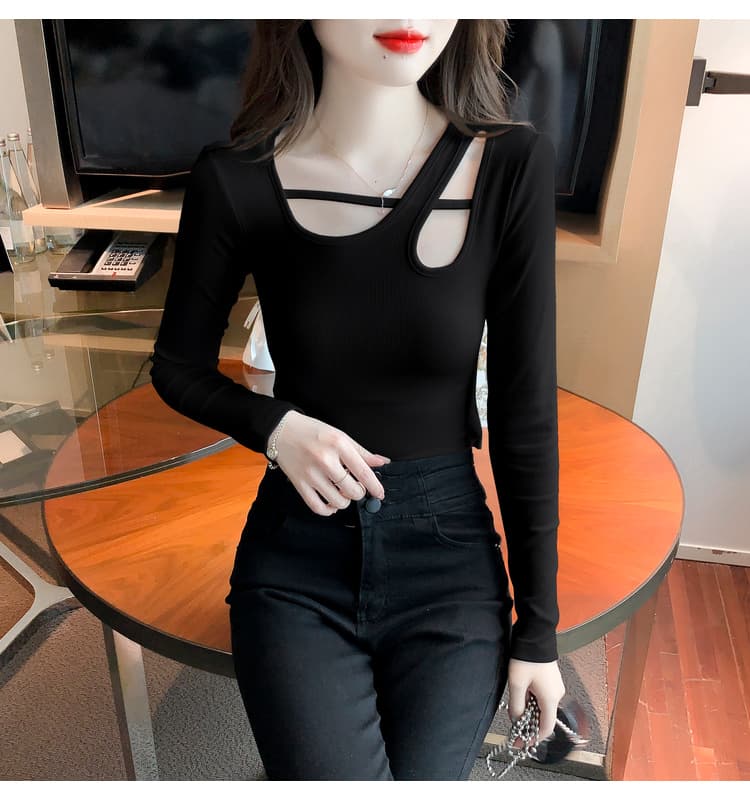 실사 티셔츠 여성 가을 로드 중 2026 년 새로운 인터넷 유명인 인사이드 가져 가라. 불규칙 타이트 기본 셔츠 맨위 상세 이미지 28
