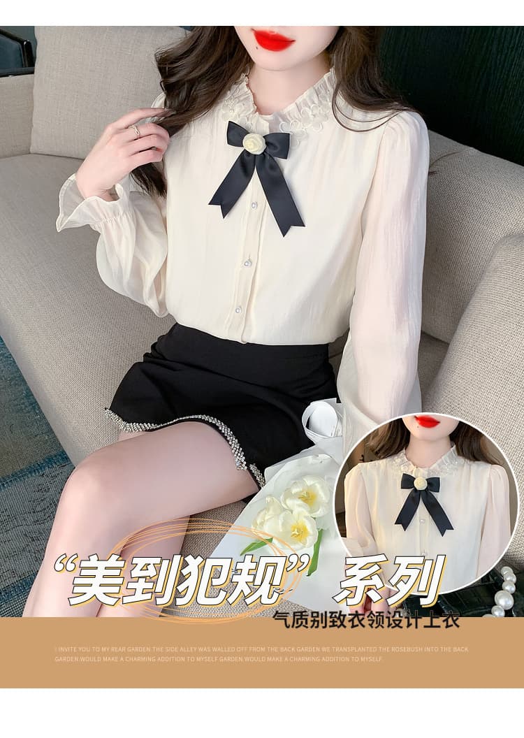실사 가을 2026 년 새로운 요정 가스 레이스 여성 셔츠 인사이드 가져 가라. 3 차원 꽃 프릴 몸매 가꾸기 긴팔 맨위 상세 이미지 1