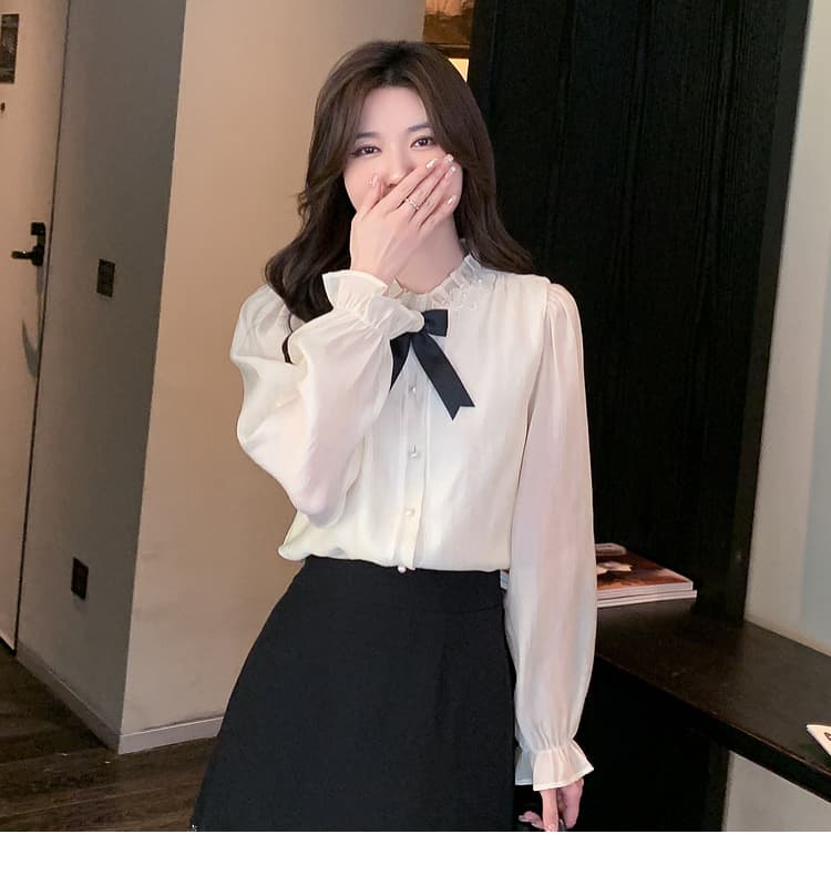 실사 가을 2026 년 새로운 요정 가스 레이스 여성 셔츠 인사이드 가져 가라. 3 차원 꽃 프릴 몸매 가꾸기 긴팔 맨위 상세 이미지 27