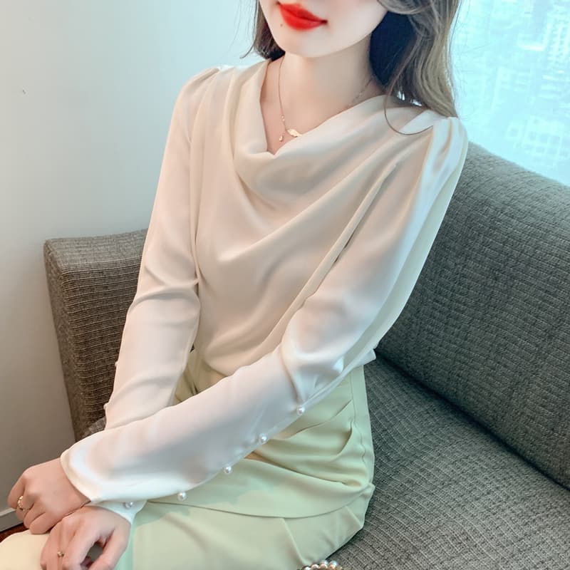 실사 2026 가을 쉬폰 여성 셔츠 가을 겨울철 새틴 새로운 프랑스식 고급 센스 미니멀리즘 맨위 여성