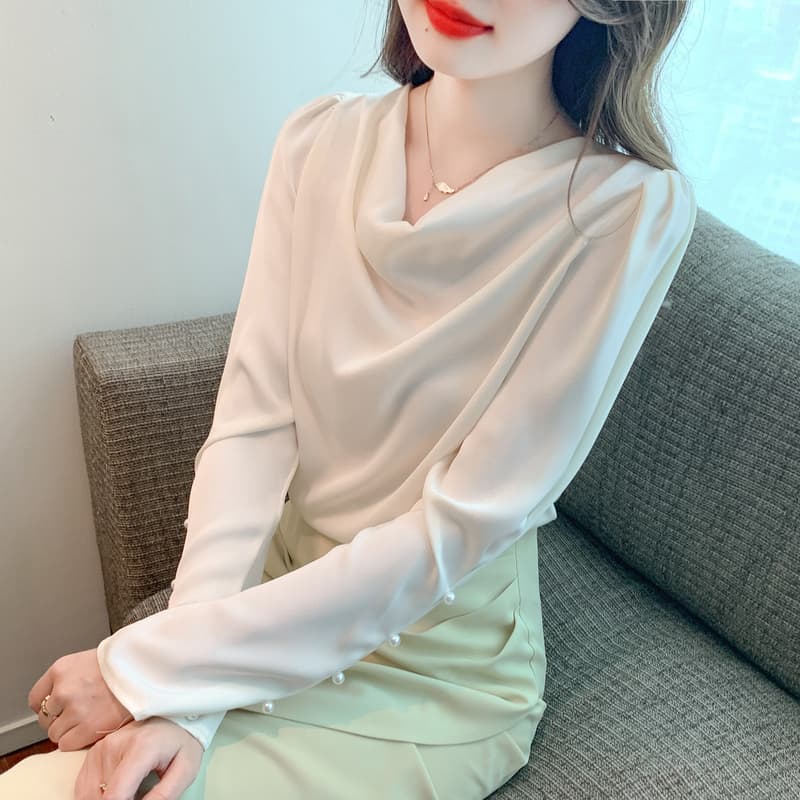 실사 2026 가을 쉬폰 여성 셔츠 가을 겨울철 새틴 새로운 프랑스식 고급 센스 미니멀리즘 맨위 여성 이미지 3
