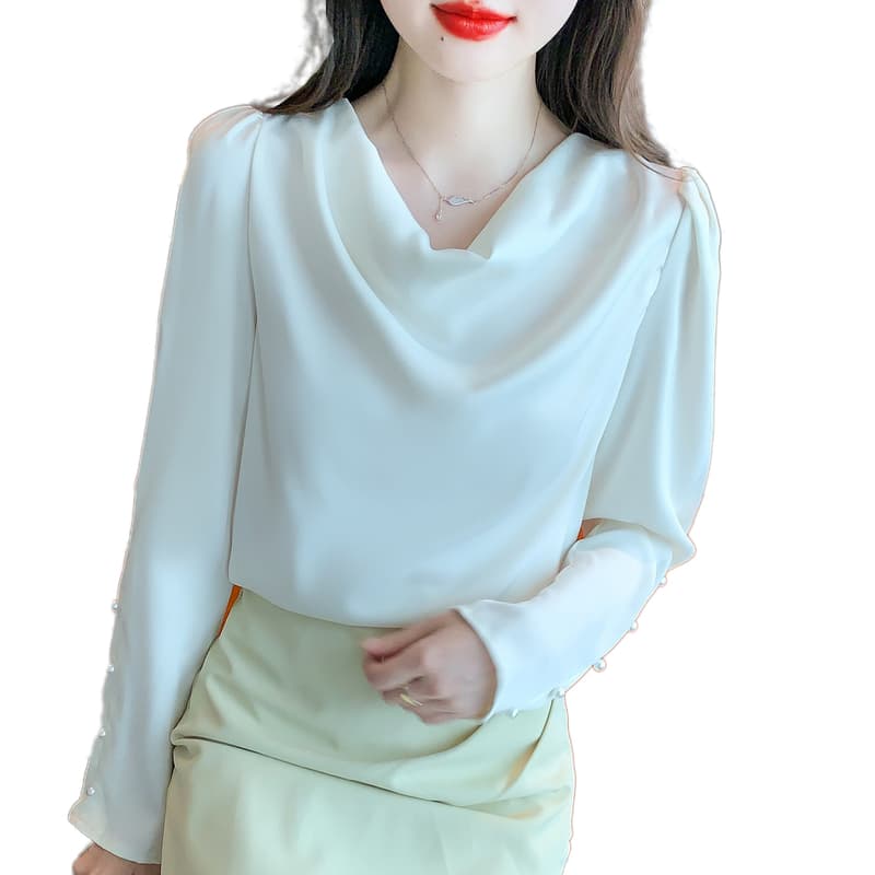 실사 2026 가을 쉬폰 여성 셔츠 가을 겨울철 새틴 새로운 프랑스식 고급 센스 미니멀리즘 맨위 여성 이미지 5