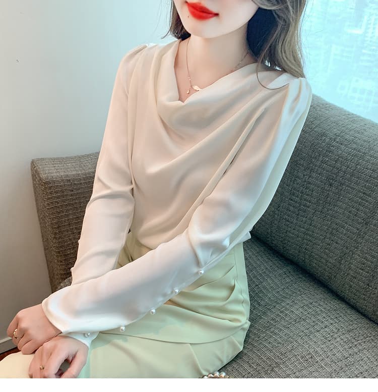 실사 2026 가을 쉬폰 여성 셔츠 가을 겨울철 새틴 새로운 프랑스식 고급 센스 미니멀리즘 맨위 여성 상세 이미지 12