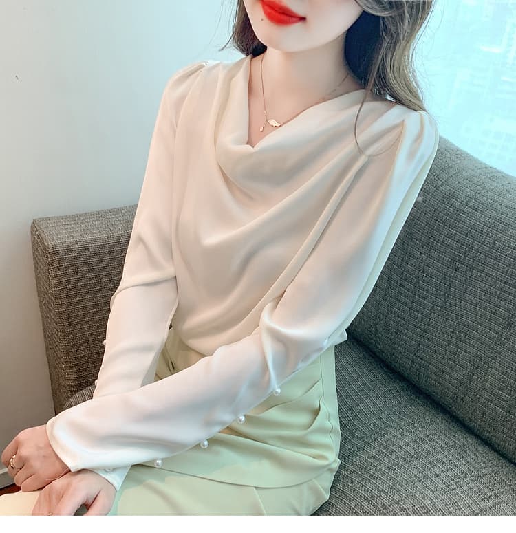 실사 2026 가을 쉬폰 여성 셔츠 가을 겨울철 새틴 새로운 프랑스식 고급 센스 미니멀리즘 맨위 여성 상세 이미지 13