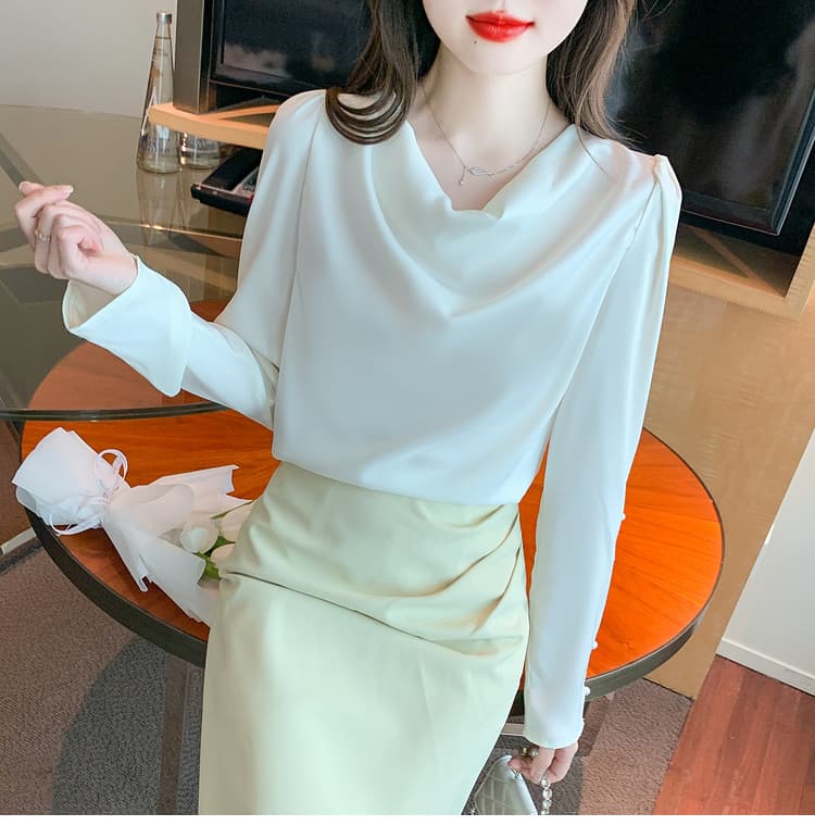 실사 2026 가을 쉬폰 여성 셔츠 가을 겨울철 새틴 새로운 프랑스식 고급 센스 미니멀리즘 맨위 여성 상세 이미지 15