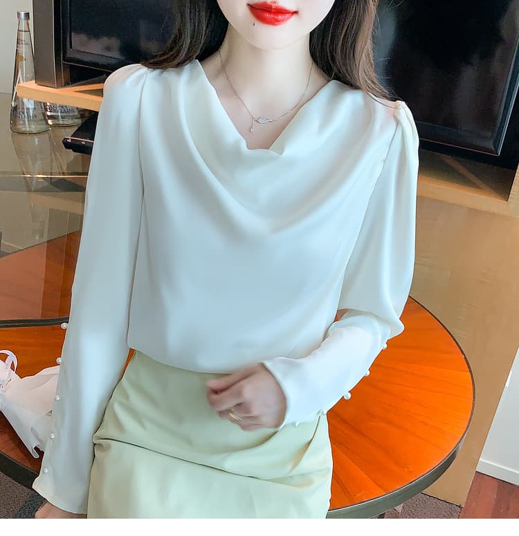 실사 2026 가을 쉬폰 여성 셔츠 가을 겨울철 새틴 새로운 프랑스식 고급 센스 미니멀리즘 맨위 여성 상세 이미지 16