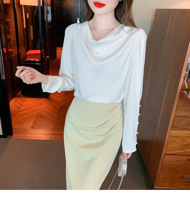 실사 2026 가을 쉬폰 여성 셔츠 가을 겨울철 새틴 새로운 프랑스식 고급 센스 미니멀리즘 맨위 여성 상세 이미지 24