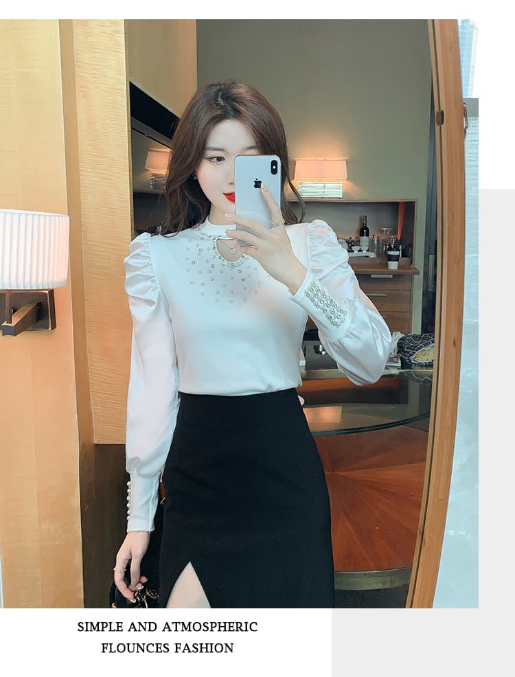 실사 2026 가을 홀로우 아웃 작은 심장 기계 무거운 작업 비즈 박기 패치워크 쉬폰 블라우스 몸매 가꾸기 긴팔 맨위 상세 이미지 20