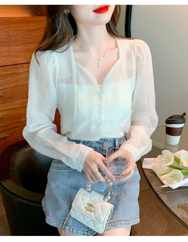 실사 가을 2026 년 새로운 얇은 스타일 V넥 품격 에어컨 셔츠 외국 가스 슬림해 보이는 다용도 몸매 가꾸기 자외선 차단 맨위 상세 이미지 16