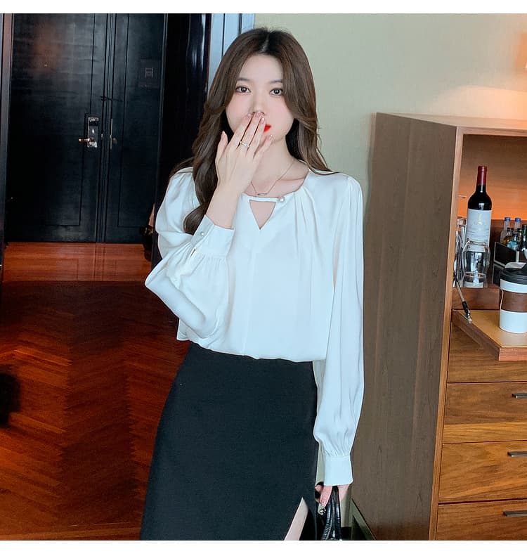 실사 2026 쉬폰 여성 셔츠 가을 새로운 프랑스식 고급 센스 미니멀리즘 싱글 버클 홀로우 아웃 맨위 여성 상세 이미지 28