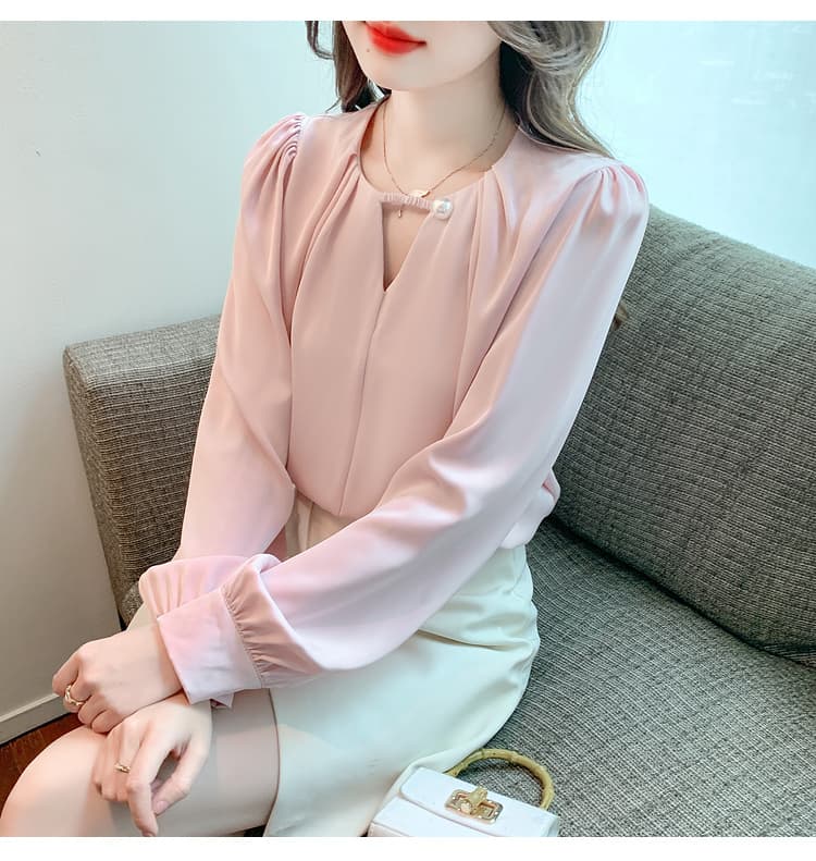 실사 2026 쉬폰 여성 셔츠 가을 새로운 프랑스식 고급 센스 미니멀리즘 싱글 버클 홀로우 아웃 맨위 여성 상세 이미지 29