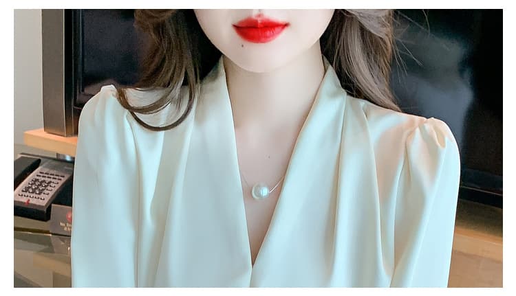 실사 2026 가을 품격 여성 셔츠 미니멀리즘 긴팔 고급 쉬폰 블라우스 맨위 플러스 진주 행침 가을 상세 이미지 8