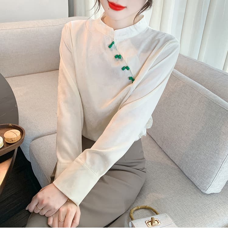 실사 2026 가을 새로운 새로운 중식 스탠드 칼라 긴팔 쉬폰 셔츠 품격 다용도 국풍 작은 셔츠 맨위 상세 이미지 15