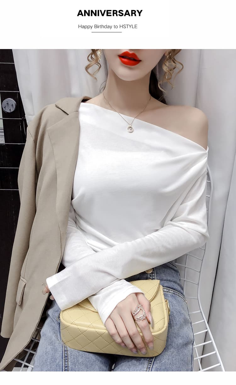 실사 2026 가을 긴팔 티셔츠 몸매 가꾸기 둘 착용 보트넥 만나는 셔츠 표시 얇고 작은 심장 기계 맨위 상세 이미지 19