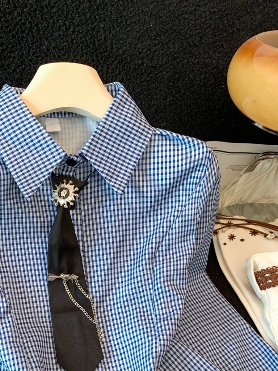 실사 2026 레트로 학원 스타일 긴팔 여성 셔츠 가을 chic 얇은 스타일 느긋한 바람 POLO 칼라 셔츠 맨위 상세 이미지 11