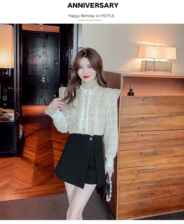 실사 2026 가을 새로운 무거운 작업 비즈 박기 레이스 칼라 여성 셔츠 프릴 칼라 프랑스식 레트로 맨위 상세 이미지 16