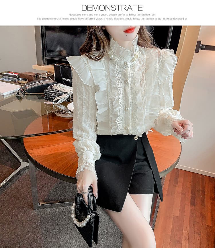 실사 2026 가을 새로운 무거운 작업 비즈 박기 레이스 칼라 여성 셔츠 프릴 칼라 프랑스식 레트로 맨위 상세 이미지 22