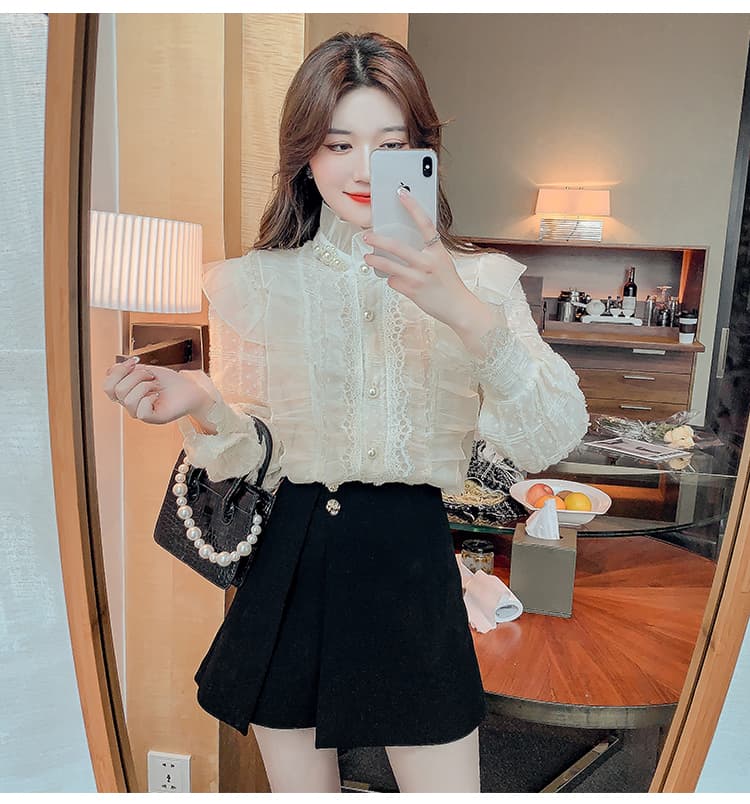 실사 2026 가을 새로운 무거운 작업 비즈 박기 레이스 칼라 여성 셔츠 프릴 칼라 프랑스식 레트로 맨위 상세 이미지 23