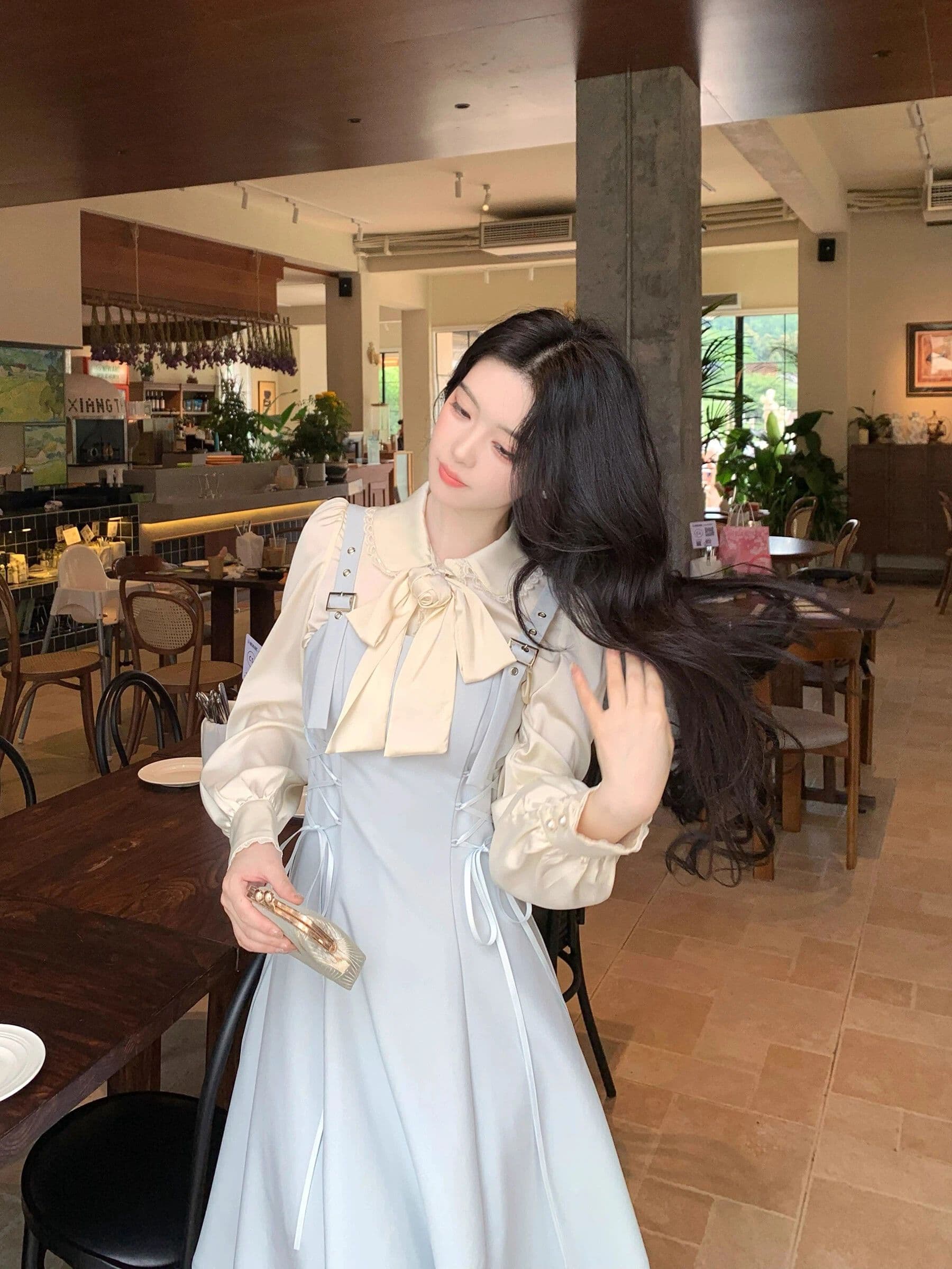 품격 파란색 불규칙 비스듬한 자르다 패치워크 스트랩 허리 수축 멜빵 드레스 패션 다용도 직업 신청 계절 작은 대중 섹션 이미지 5