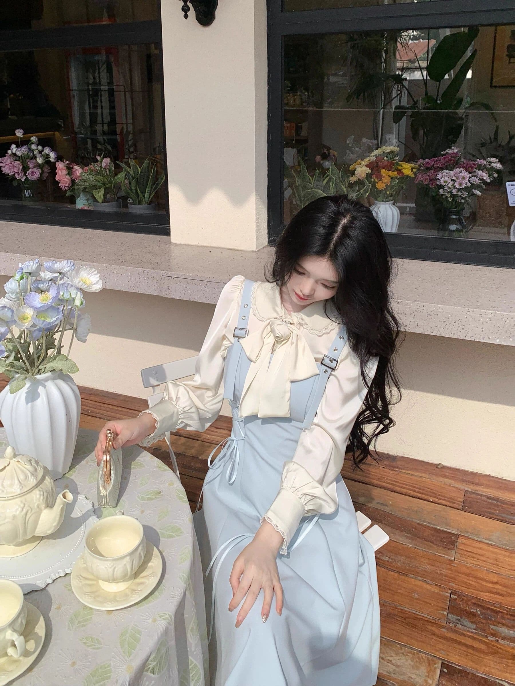 품격 파란색 불규칙 비스듬한 자르다 패치워크 스트랩 허리 수축 멜빵 드레스 패션 다용도 직업 신청 계절 작은 대중 섹션 이미지 4