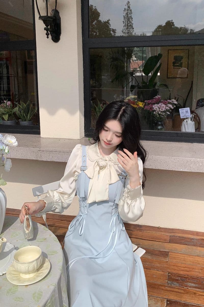 품격 파란색 불규칙 비스듬한 자르다 패치워크 스트랩 허리 수축 멜빵 드레스 패션 다용도 직업 신청 계절 작은 대중 섹션 상세 이미지 19