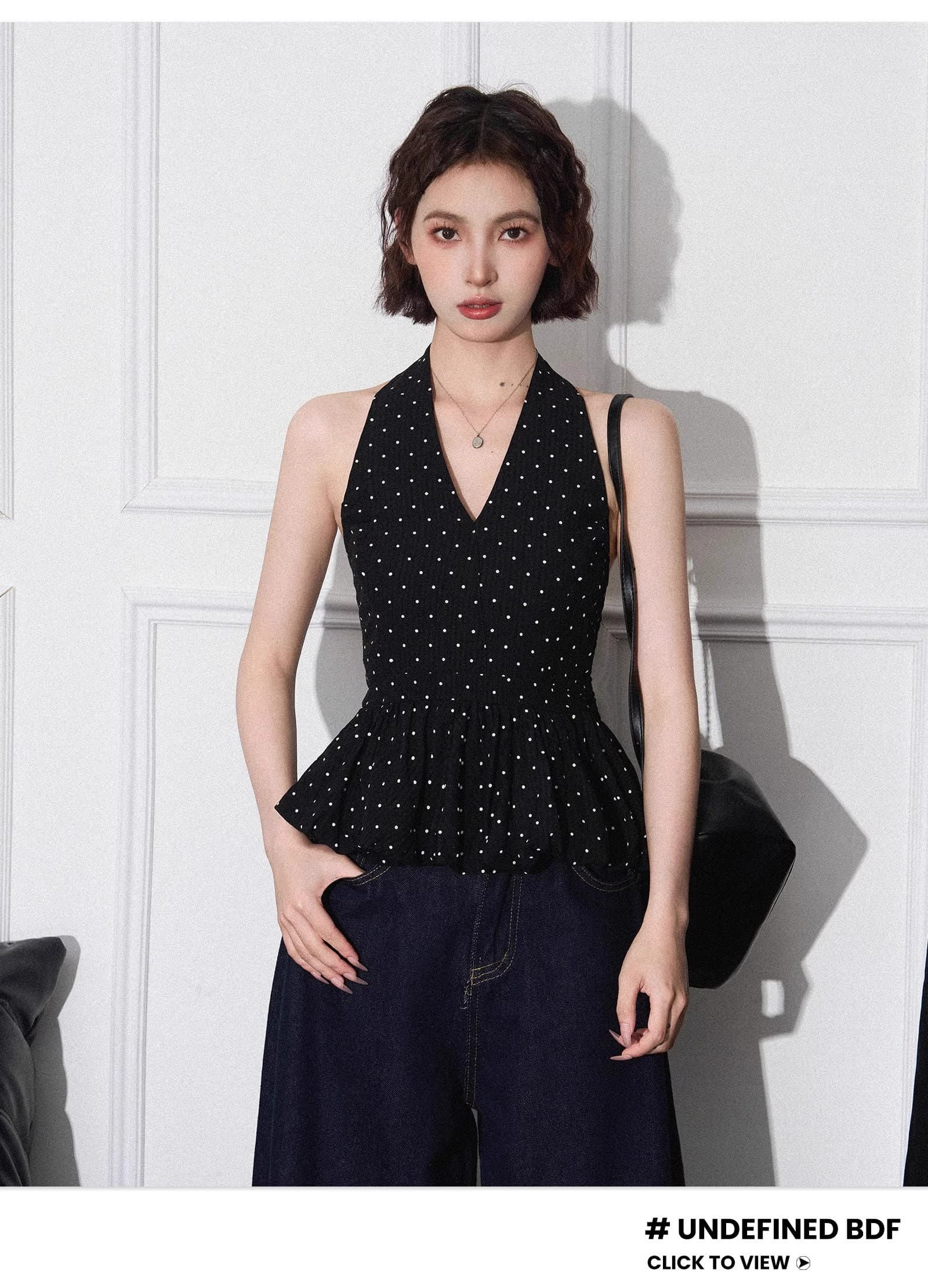 핫걸 바람 행침 목 도트 무늬 민소매 조끼 여성 의류 여름 새로운 V넥 몸매 가꾸기 슬림해 보이는 기본 셔츠 상세 이미지 1