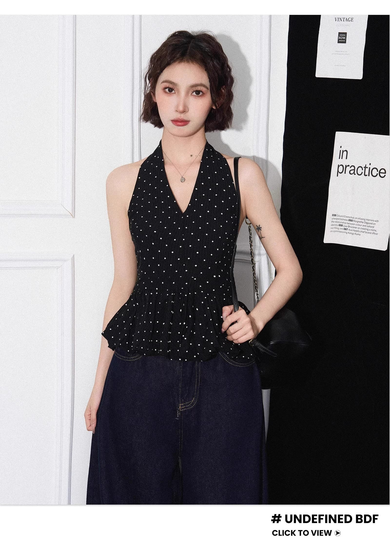 핫걸 바람 행침 목 도트 무늬 민소매 조끼 여성 의류 여름 새로운 V넥 몸매 가꾸기 슬림해 보이는 기본 셔츠 상세 이미지 3