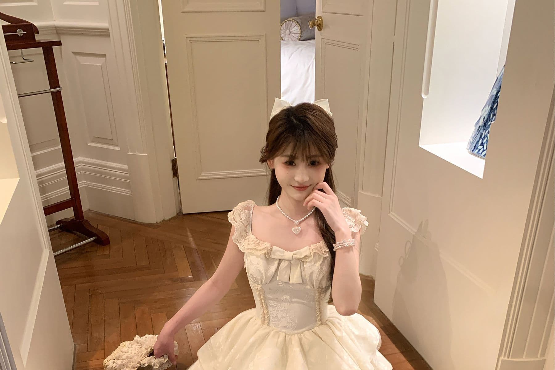 슈퍼 요정 디자인 센스 나비 매듭 작은 날다 소매 공주 퍼프 스커트 여름 새로운 달콤함 첫사랑 허리 수축 슬림해 보이는 미니 스커트 상세 이미지 7