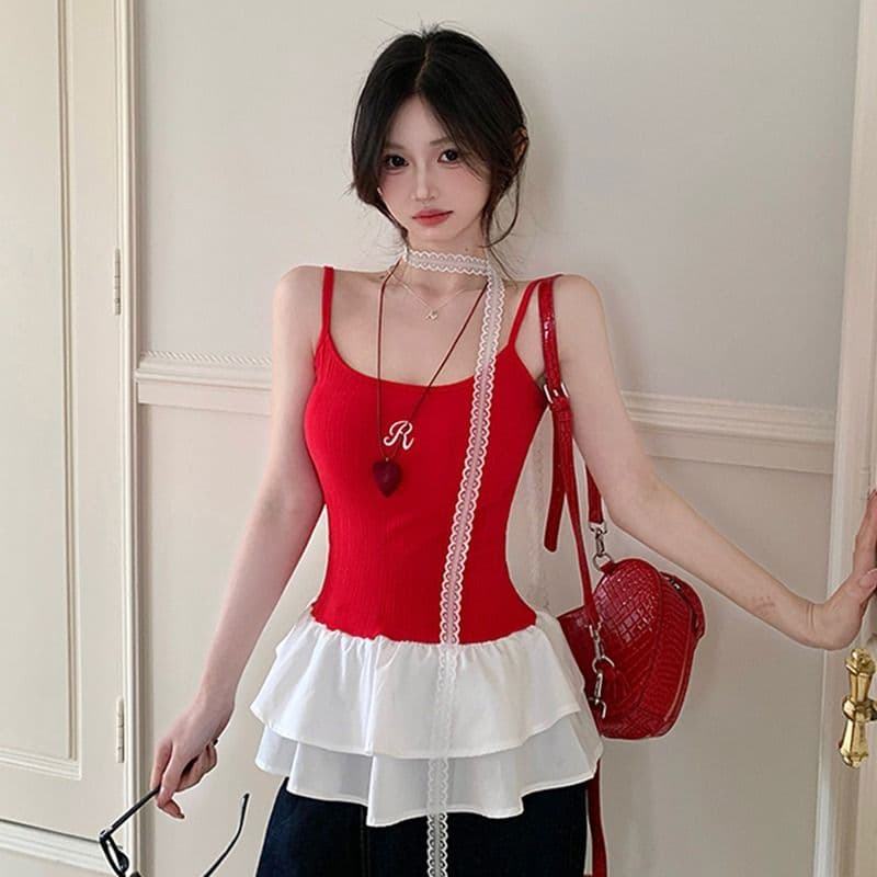 모달 사람들 면 발레 바람 레이스 캐미솔 여름 달콤한 매운맛 몸매 가꾸기 슬림해 보이는 인사이드 가져 가라. 민소매