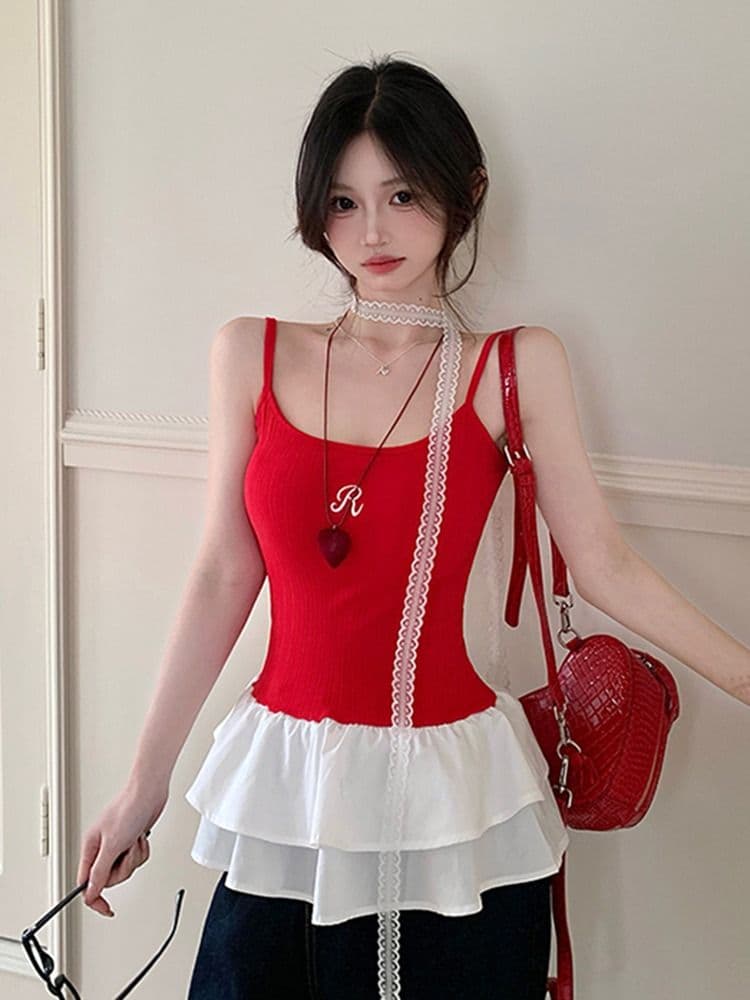 모달 사람들 면 발레 바람 레이스 캐미솔 여름 달콤한 매운맛 몸매 가꾸기 슬림해 보이는 인사이드 가져 가라. 민소매 상세 이미지 2