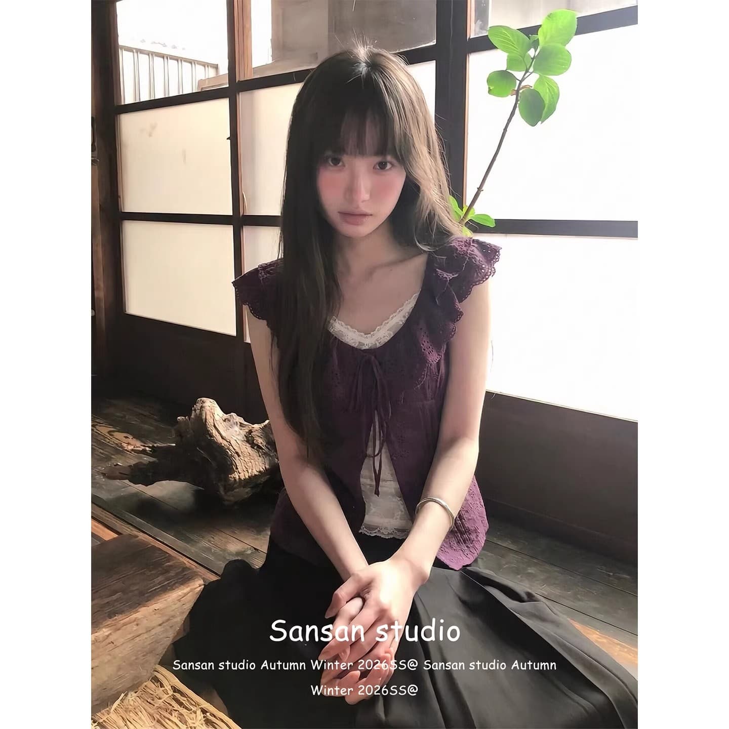 프랑스식 프릴 반팔 여성 셔츠 초기 여름 착용 가져 가라. 보라색 셔츠 작은 셔츠 몸매 가꾸기 슬림해 보이는 디자인 센스 맨위 상세 이미지 11
