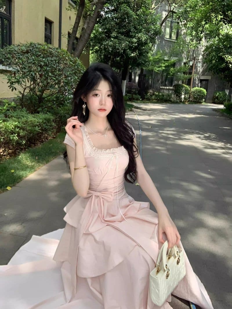 2026 여름 프랑스식 광장 칼라 계층의 감각 공주 케이크 드레스 품격 허리 수축 핀치 Pleat 드레스 이미지 2