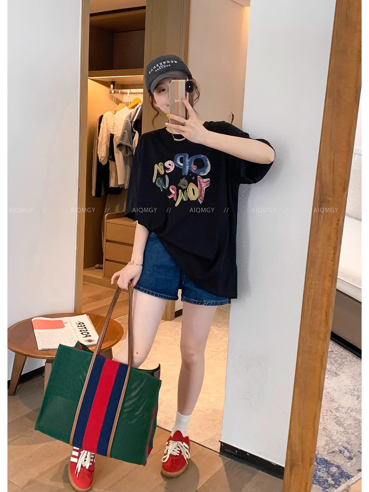21 순면 210 그램 여름 드레스 느긋한 루즈핏 만화 프린트 반팔 티셔츠 한 부서 이미지 3
