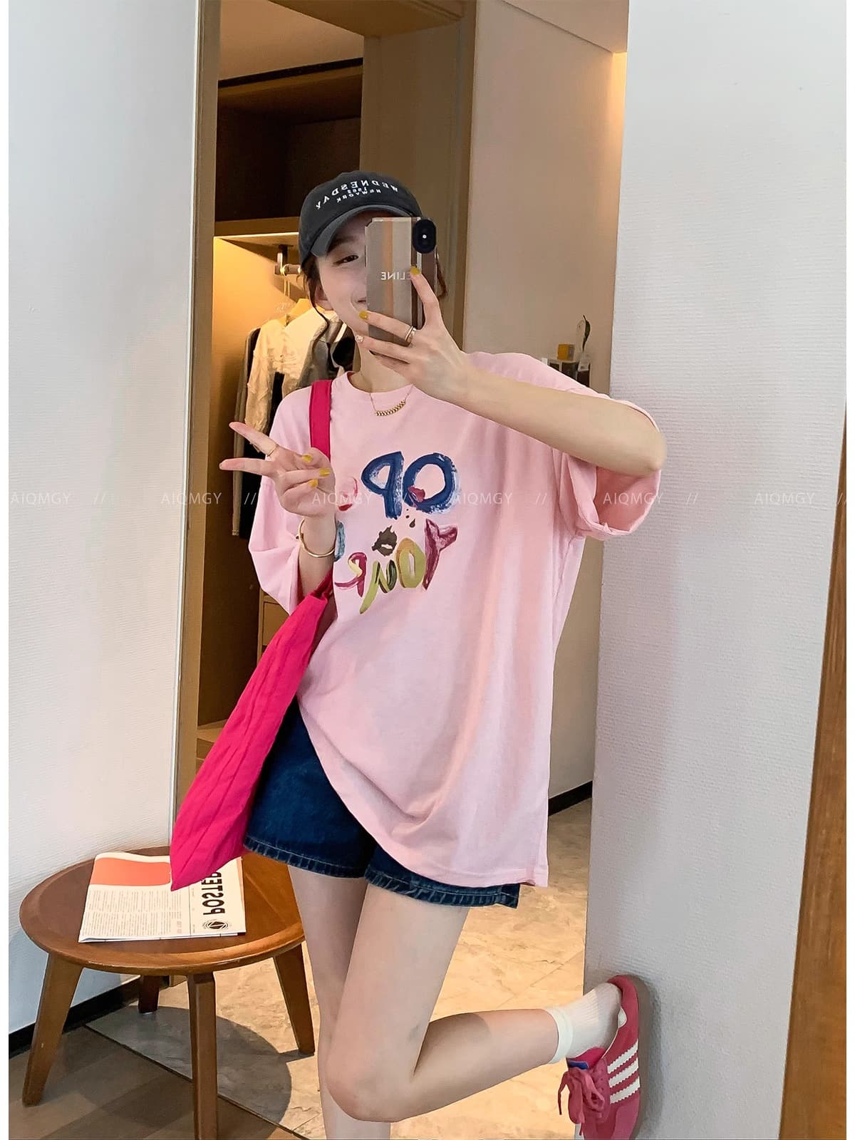 21 순면 210 그램 여름 드레스 느긋한 루즈핏 만화 프린트 반팔 티셔츠 한 부서 상세 이미지 2