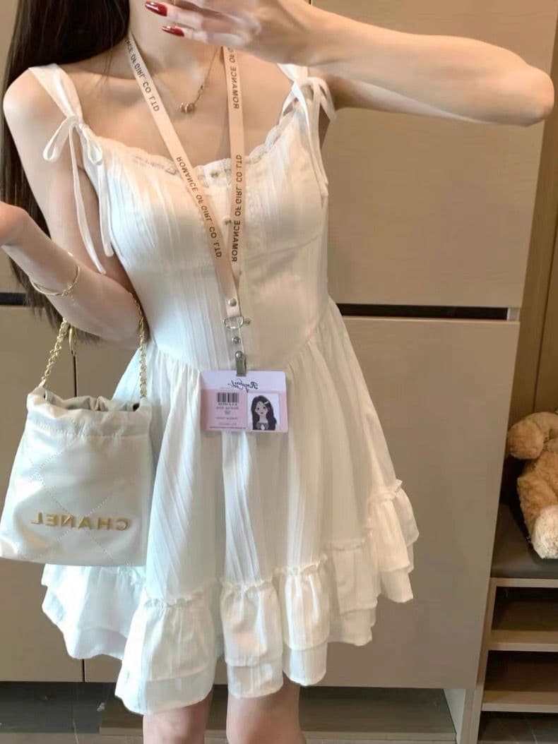 순수한 욕망 바람 우유 달콤한 샤오 바이 치마 여름 새로운 슬립 허리 수축 드레스 레이스 측면 고급 센스 프랑스식 품격 미니 스커트 상세 이미지 4