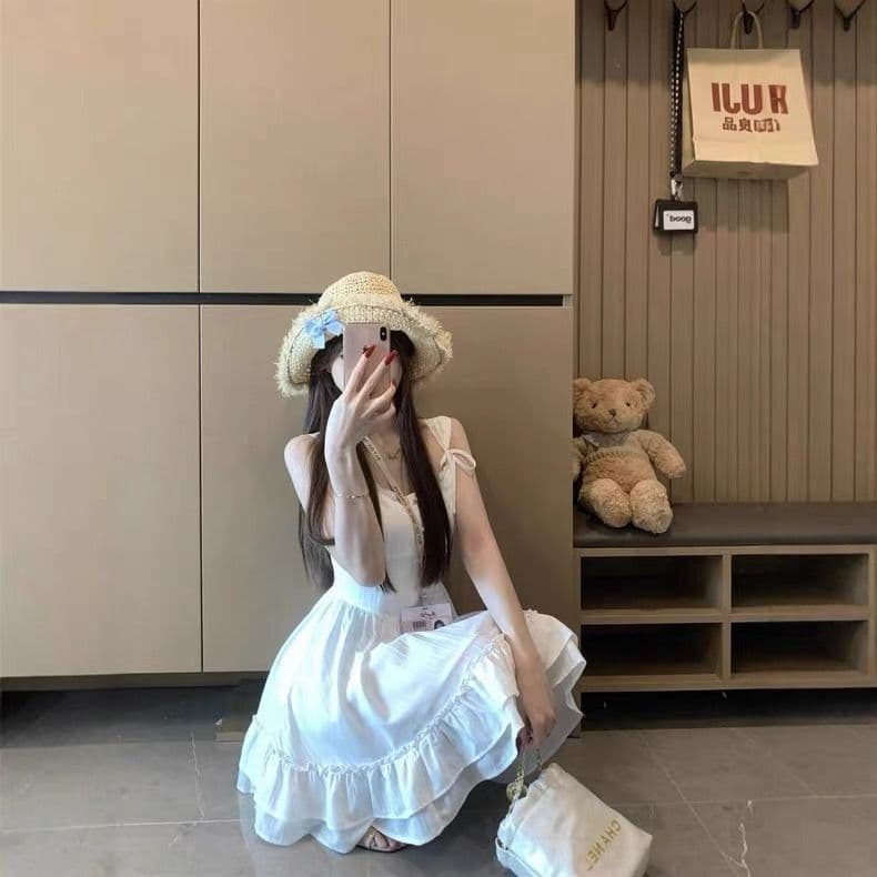 순수한 욕망 바람 우유 달콤한 샤오 바이 치마 여름 새로운 슬립 허리 수축 드레스 레이스 측면 고급 센스 프랑스식 품격 미니 스커트 상세 이미지 6