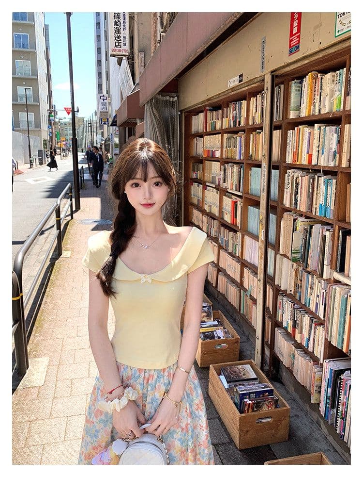 초기 꿈 pokemeng 쇼 와 doll 센스 대 베이비 칼라 나비 매듭 소녀 센스 일본식 바람 쇼트 스타일 티셔츠 다용도 상세 이미지 1