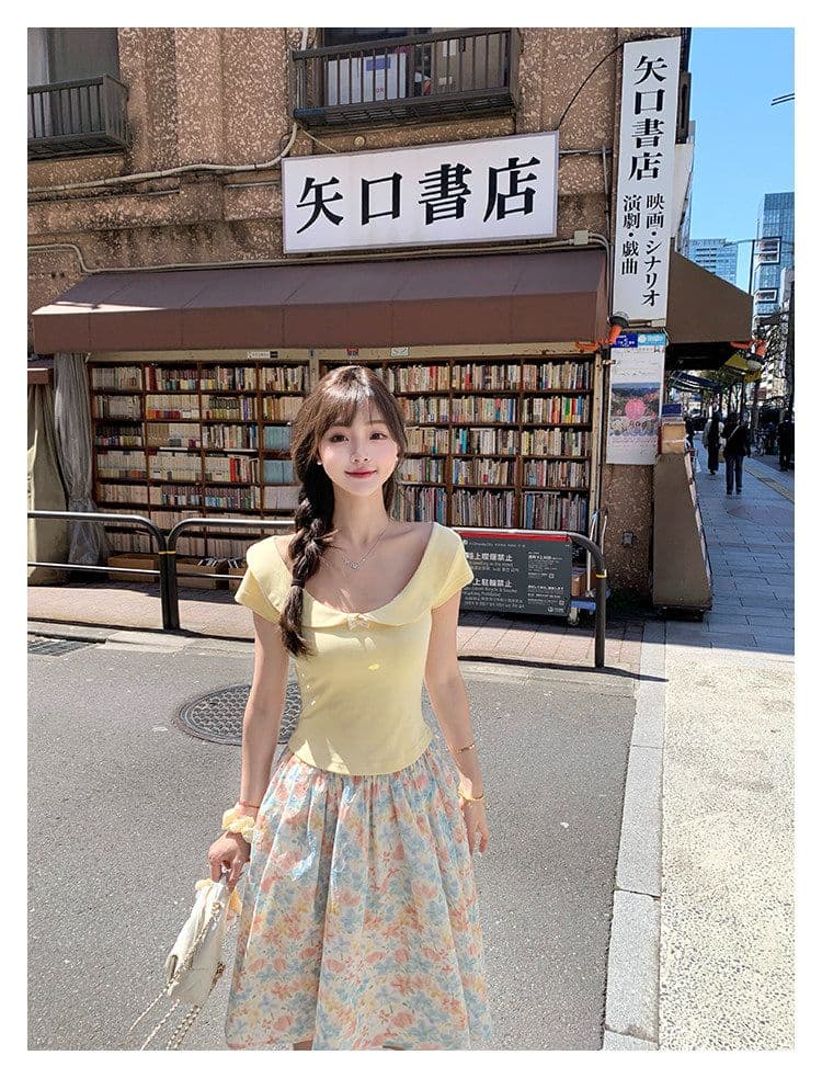 초기 꿈 pokemeng 쇼 와 doll 센스 대 베이비 칼라 나비 매듭 소녀 센스 일본식 바람 쇼트 스타일 티셔츠 다용도 상세 이미지 4