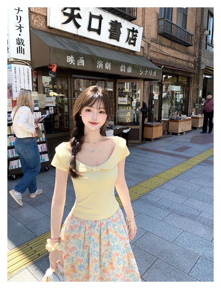 초기 꿈 pokemeng 쇼 와 doll 센스 대 베이비 칼라 나비 매듭 소녀 센스 일본식 바람 쇼트 스타일 티셔츠 다용도 상세 이미지 7