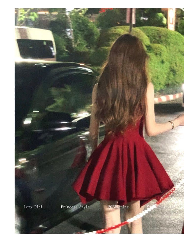 장미 인생 핫걸 순수한 욕망 바람 공주 드레스 나비 매듭 천 골드 센스 허리 수축 슬림해 보이는 생일 예복 여성 드레스 상세 이미지 3