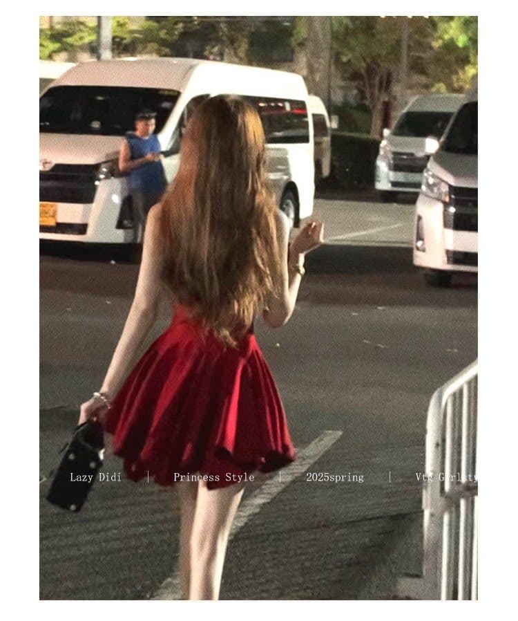 장미 인생 핫걸 순수한 욕망 바람 공주 드레스 나비 매듭 천 골드 센스 허리 수축 슬림해 보이는 생일 예복 여성 드레스 상세 이미지 8
