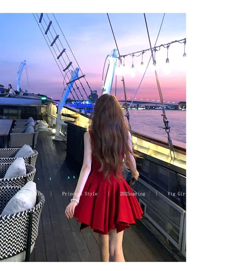 장미 인생 핫걸 순수한 욕망 바람 공주 드레스 나비 매듭 천 골드 센스 허리 수축 슬림해 보이는 생일 예복 여성 드레스 상세 이미지 15
