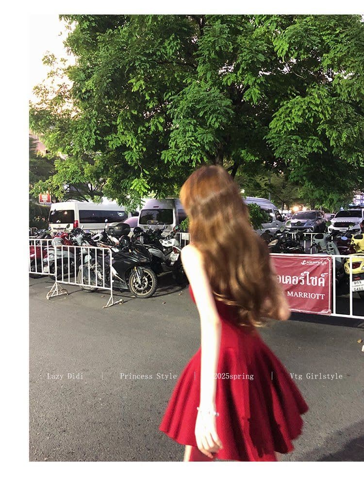 장미 인생 핫걸 순수한 욕망 바람 공주 드레스 나비 매듭 천 골드 센스 허리 수축 슬림해 보이는 생일 예복 여성 드레스 상세 이미지 16