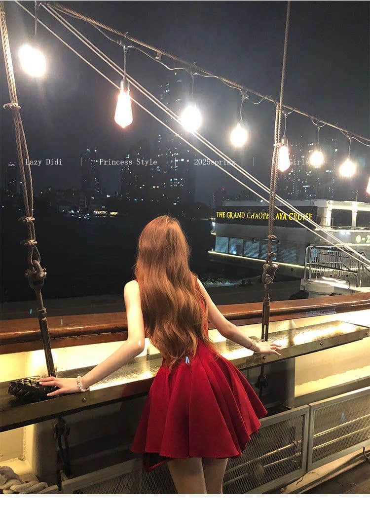 장미 인생 핫걸 순수한 욕망 바람 공주 드레스 나비 매듭 천 골드 센스 허리 수축 슬림해 보이는 생일 예복 여성 드레스 상세 이미지 17