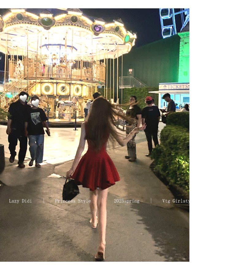 장미 인생 핫걸 순수한 욕망 바람 공주 드레스 나비 매듭 천 골드 센스 허리 수축 슬림해 보이는 생일 예복 여성 드레스 상세 이미지 18