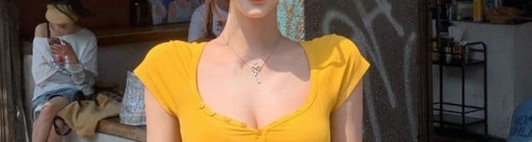 와 사고 방식 황색 복숭아 심장 고리 반팔 티셔츠 여성 여름 몸매 가꾸기 슬림해 보이는 섹시함 핫걸 쇼트 스타일 맨위 상세 이미지 4