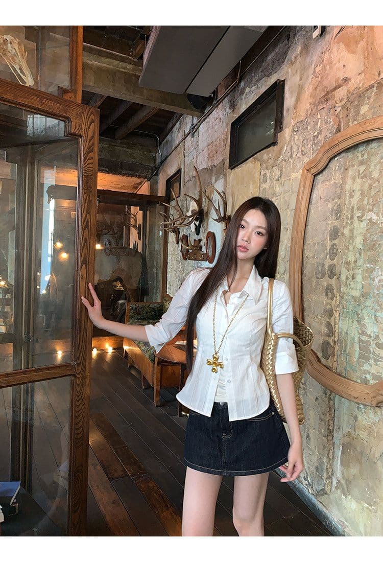 원본 원단 화이트 셔츠 여자 봄 프랑스식 맨위 고급 센스 빛 럭셔리 연령 감소 외국 가스 셔츠 상세 이미지 2