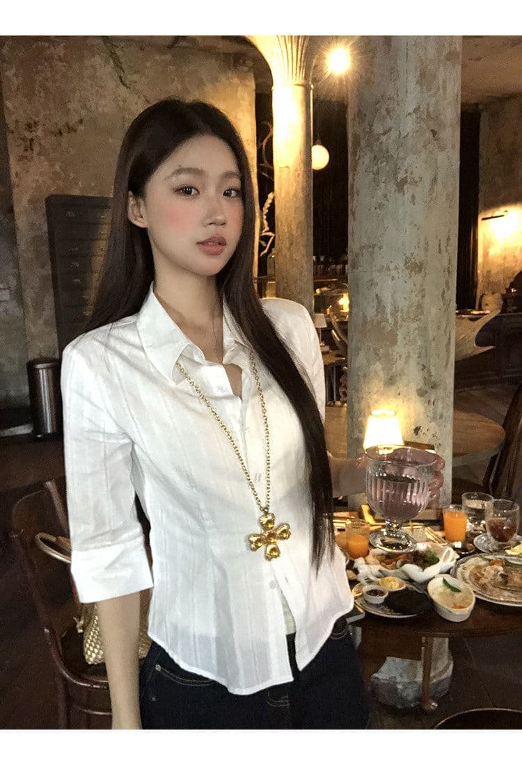 원본 원단 화이트 셔츠 여자 봄 프랑스식 맨위 고급 센스 빛 럭셔리 연령 감소 외국 가스 셔츠 상세 이미지 6