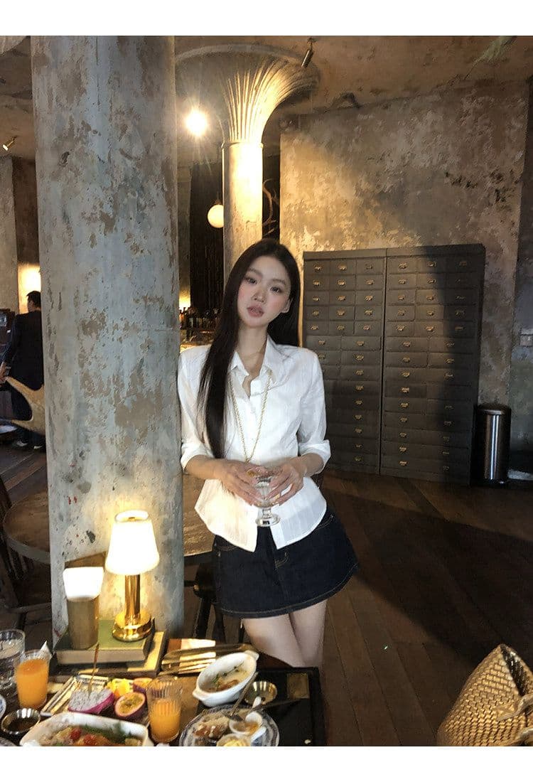 원본 원단 화이트 셔츠 여자 봄 프랑스식 맨위 고급 센스 빛 럭셔리 연령 감소 외국 가스 셔츠 상세 이미지 7