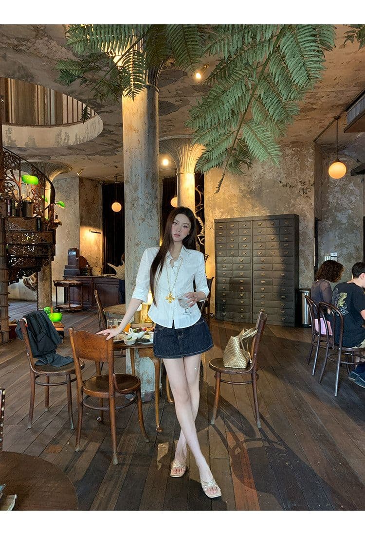 원본 원단 화이트 셔츠 여자 봄 프랑스식 맨위 고급 센스 빛 럭셔리 연령 감소 외국 가스 셔츠 상세 이미지 15